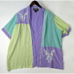 Bob Mackie Womens 100% Silk Open Front Kimono Top Size 2X‎ Embroidered Butterfly
